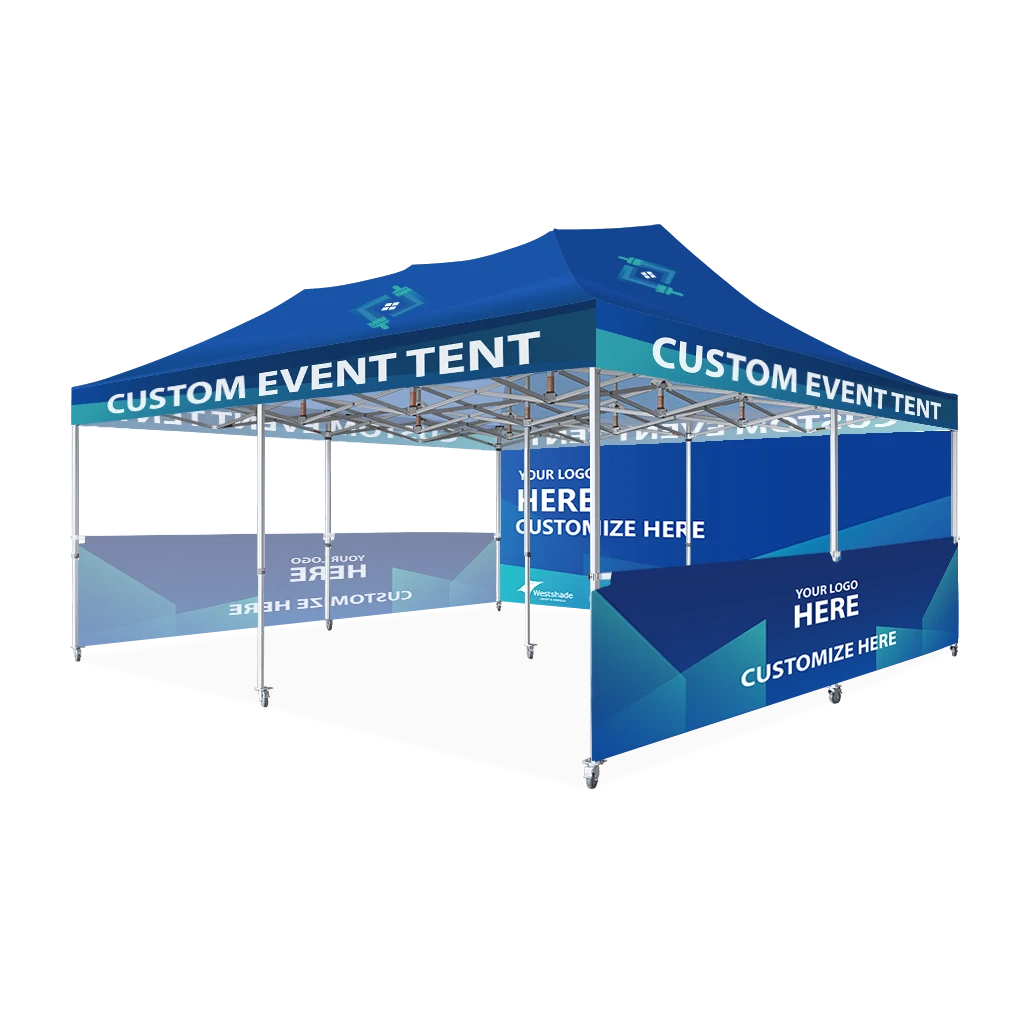 Custom Printing Tent Package – 07 has print full roof with four valances and four peaks. Customers have choices of various sizes, printing methods in either dye sublimation printing for Y5/Y6/Y7 or uv printing for Y6/Y7