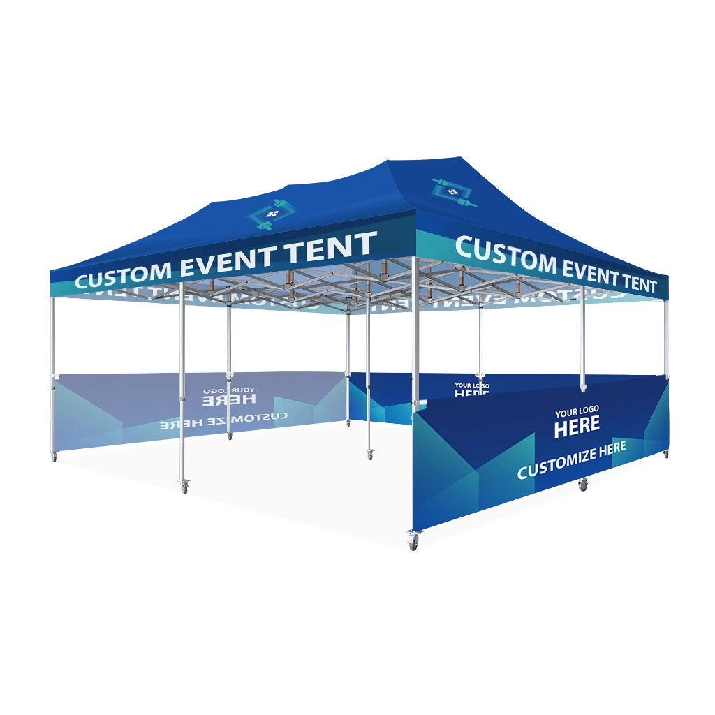 Custom Printing Tent Package – 07 has print full roof with four valances and four peaks. Customers have choices of various sizes, printing methods in either dye sublimation printing for Y5/Y6/Y7 or uv printing for Y6/Y7