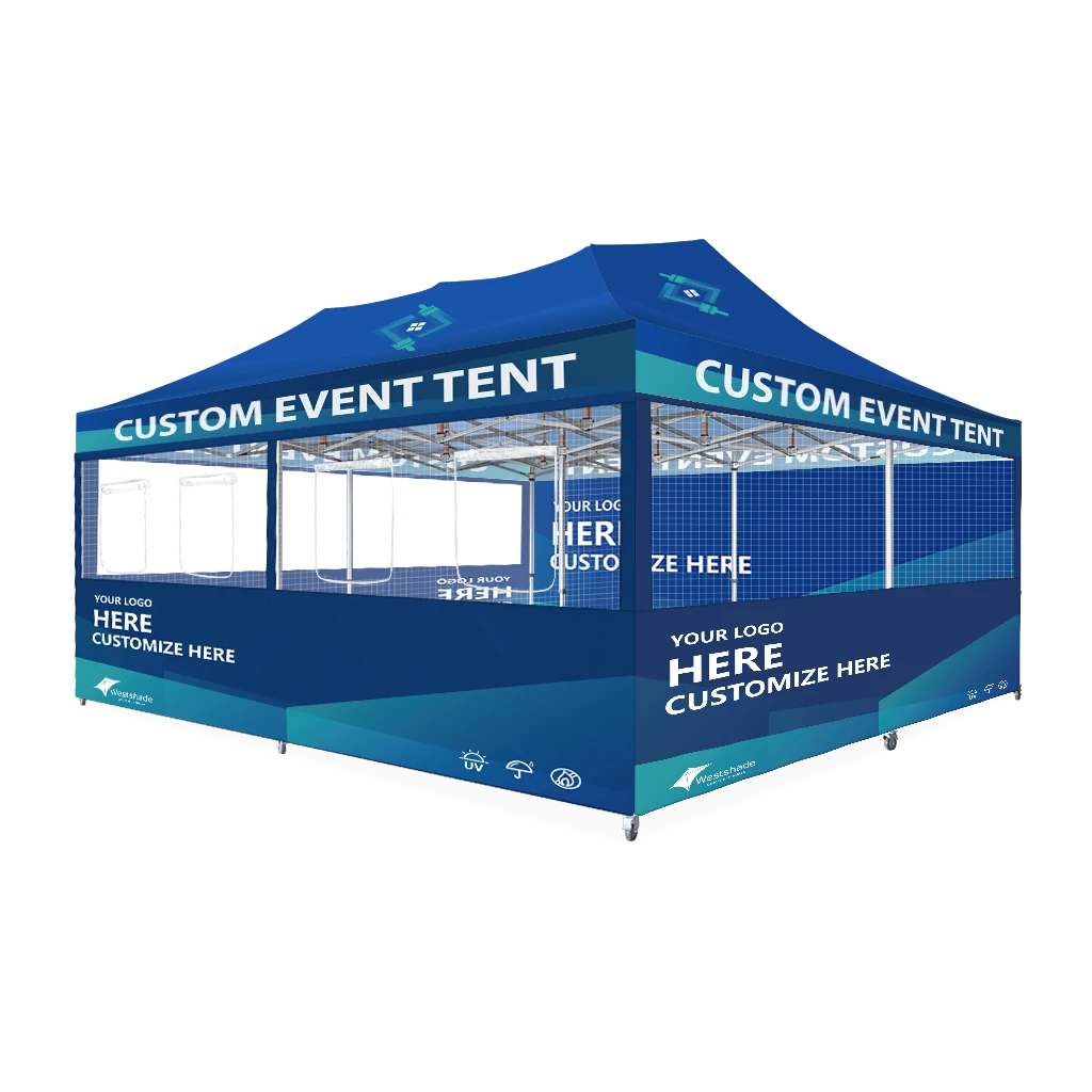 Custom Printing Tent Package – 07 has print full roof with four valances and four peaks. Customers have choices of various sizes, printing methods in either dye sublimation printing for Y5/Y6/Y7 or uv printing for Y6/Y7