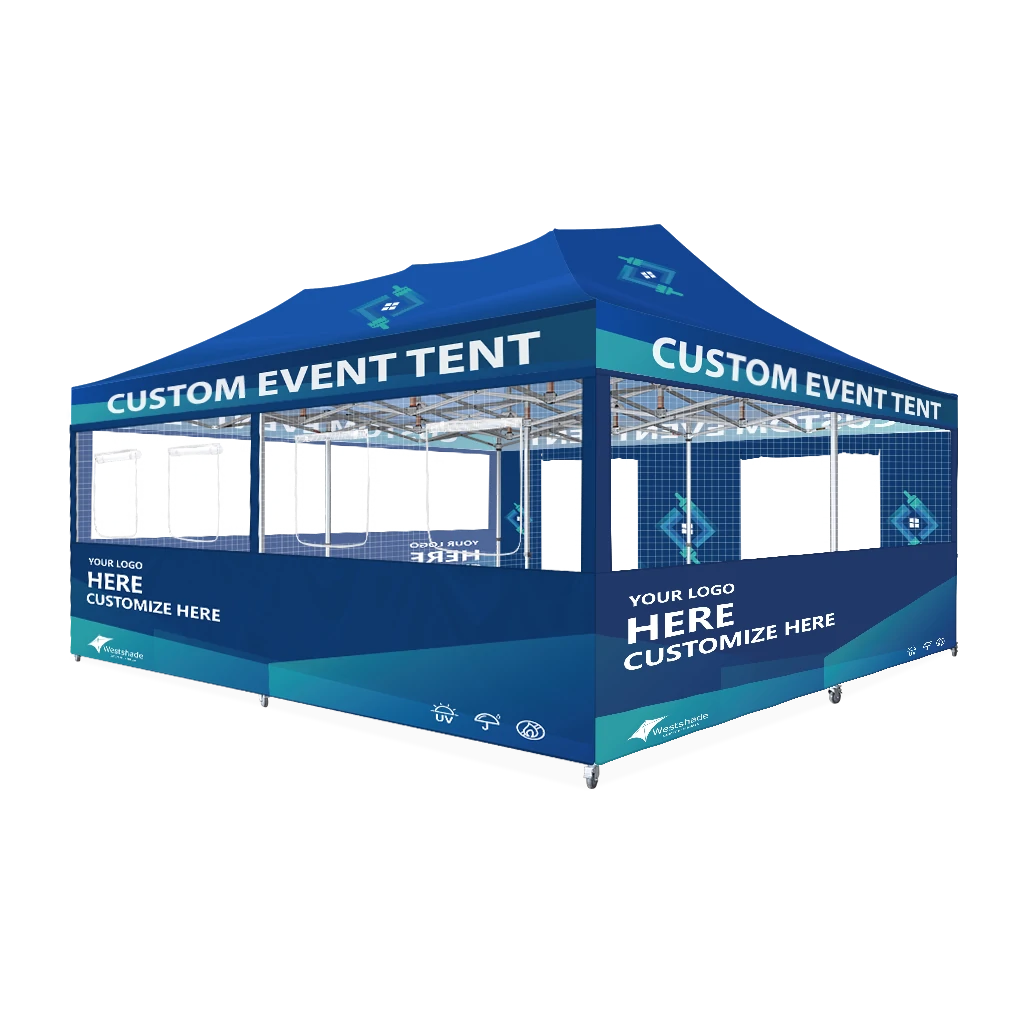 Custom Printing Tent Package – 07 has print full roof with four valances and four peaks. Customers have choices of various sizes, printing methods in either dye sublimation printing for Y5/Y6/Y7 or uv printing for Y6/Y7