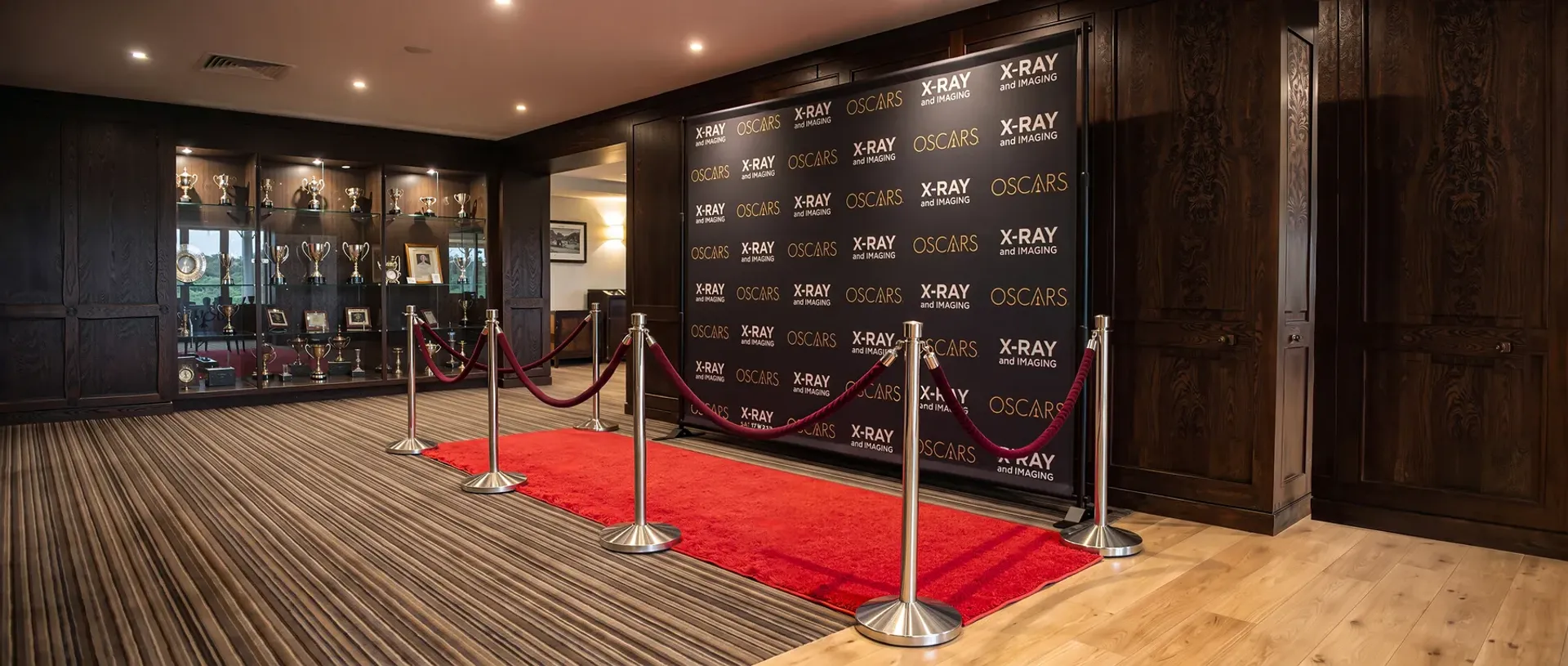 Red carpet step and repeat backdrop with repeated logo design10FT