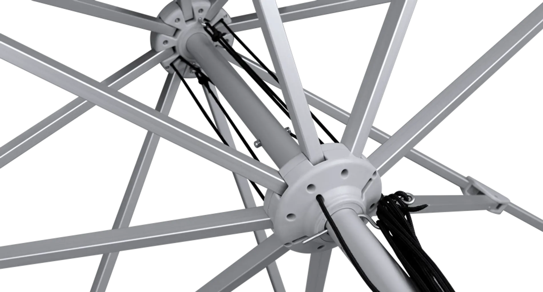 The Santorini umbrella features a pulley opening and closing system